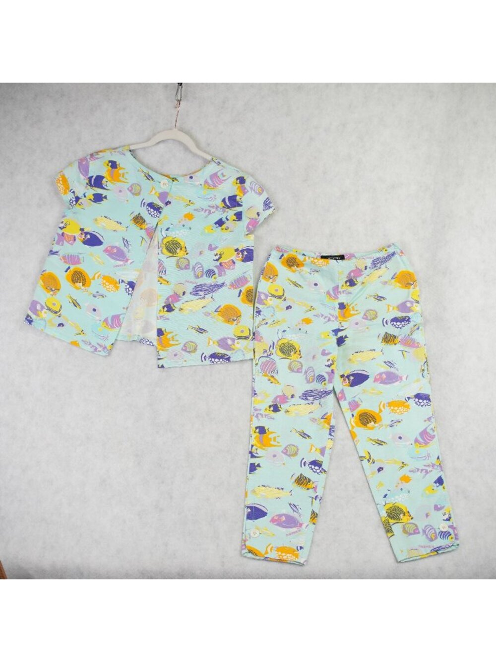 ICEBERG Womens Two-Piece Set Tropical Fish Print Short-Sleeve Top & Pants Sz 42